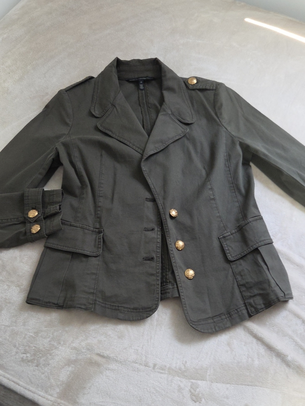 White House Black Market Olive Green Military-Style Blazer with Gold Buttons